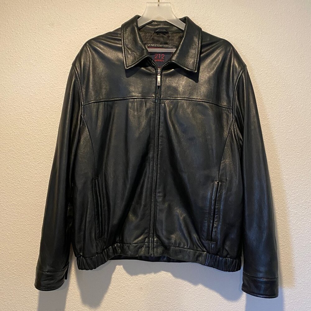 Italian Leather‎ Black Bomber Jacket by 212 American Size Large